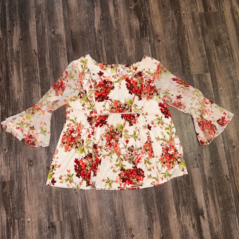PerSeption Concept White Pink Floral Blouse size XL - Picture 7 of 13